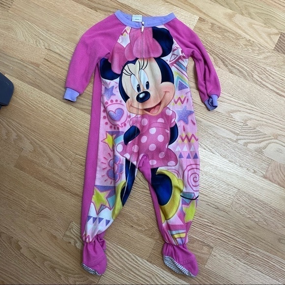 Disney Minnie Mouse Footed Pajama Full Zip 2T Pink Girls Toddler - Picture 2 of 4